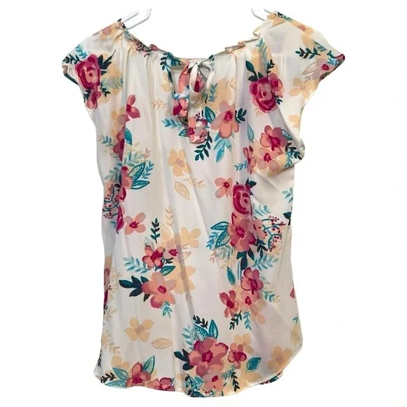 Lauren Conrad floral pleat neck blouse size Medium NWT - Picture 5 of 9